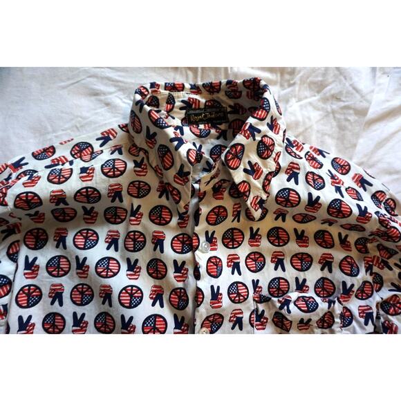 Peace Sign Shirt Hippie Button Down 1960's 1970's Mens Size L Royal Tailors - Picture 6 of 6